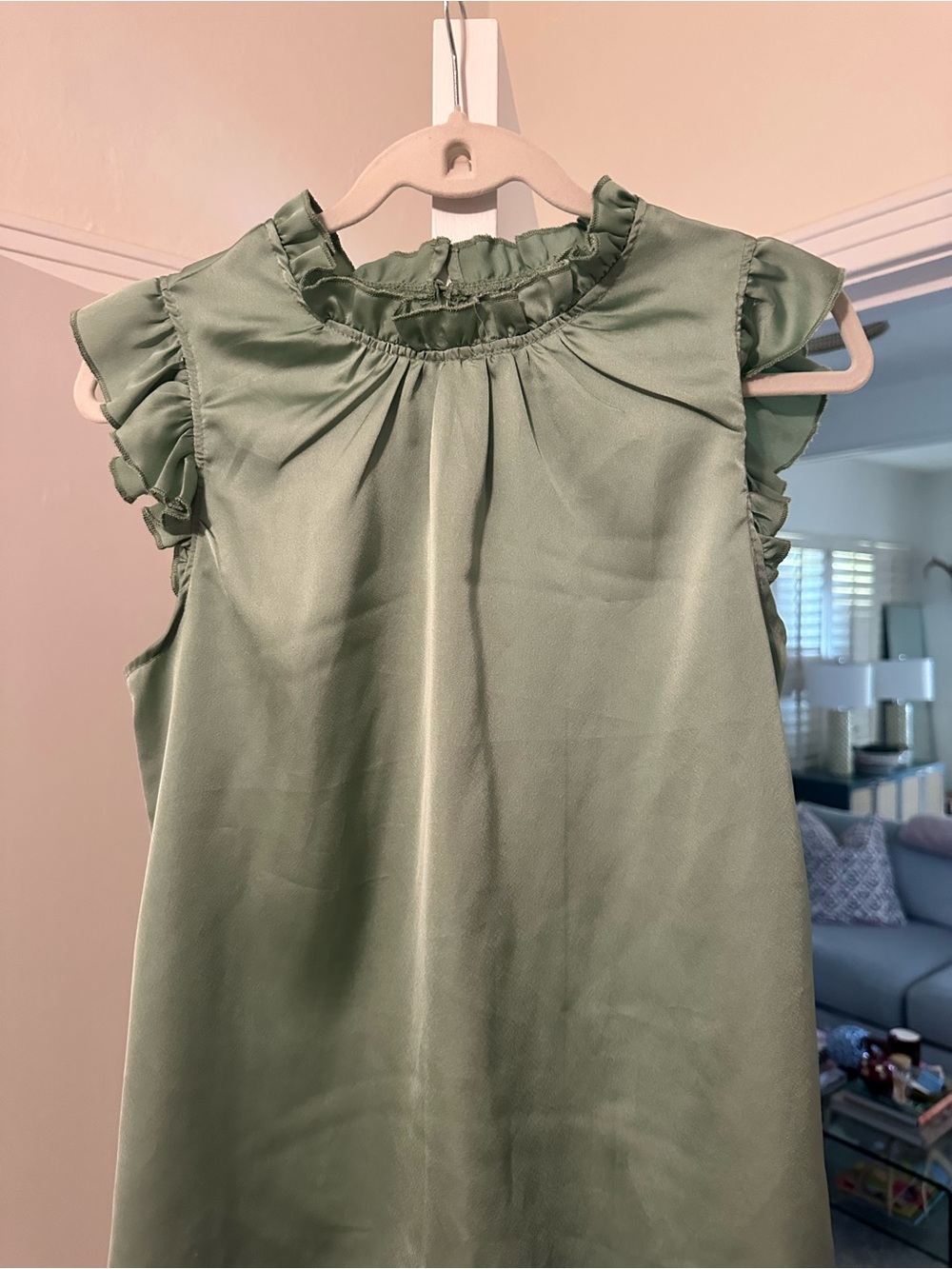 glam Sage Green Ruffle Sleeve Blouse